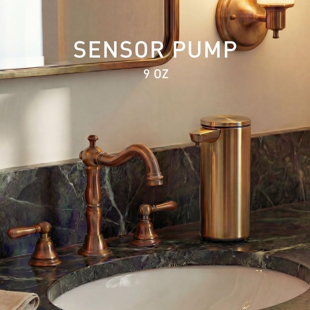 image:imagesimplehuman Liquid Sensor Pump 9 oz Automatic Soap Dispenser for Kitchen and Bathroom Touchless Motion Sensor Variable Dispense Rechargeable NoDrip Spout HighGrade Matte Black SteelBrass