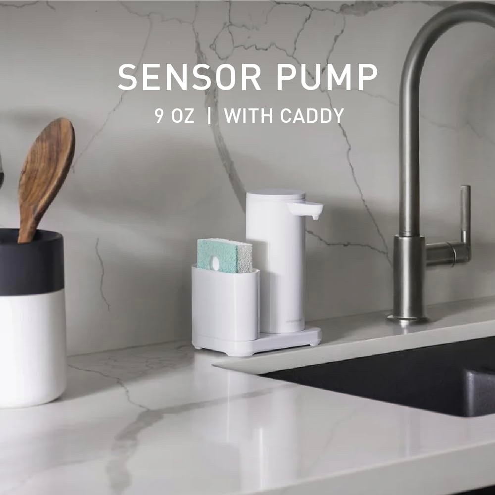 image:imagesimplehuman Liquid Sensor Pump 9 oz Automatic Soap Dispenser for Kitchen and Bathroom Touchless Motion Sensor Variable Dispense Rechargeable NoDrip Spout HighGrade Matte Black SteelWhite