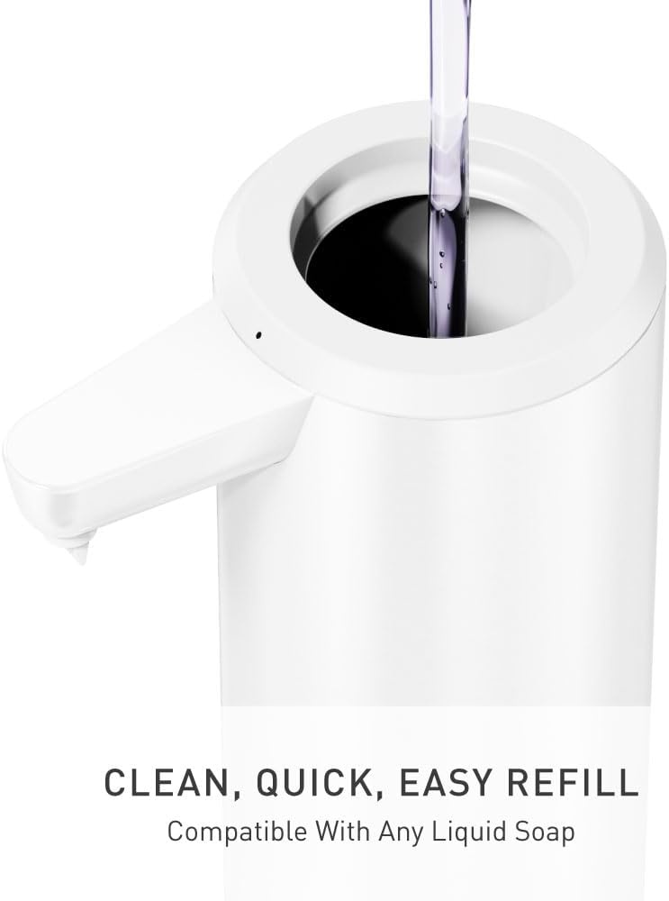 image:imagesimplehuman Liquid Sensor Pump 9 oz Automatic Soap Dispenser for Kitchen and Bathroom Touchless Motion Sensor Variable Dispense Rechargeable NoDrip Spout HighGrade Matte Black SteelWhite