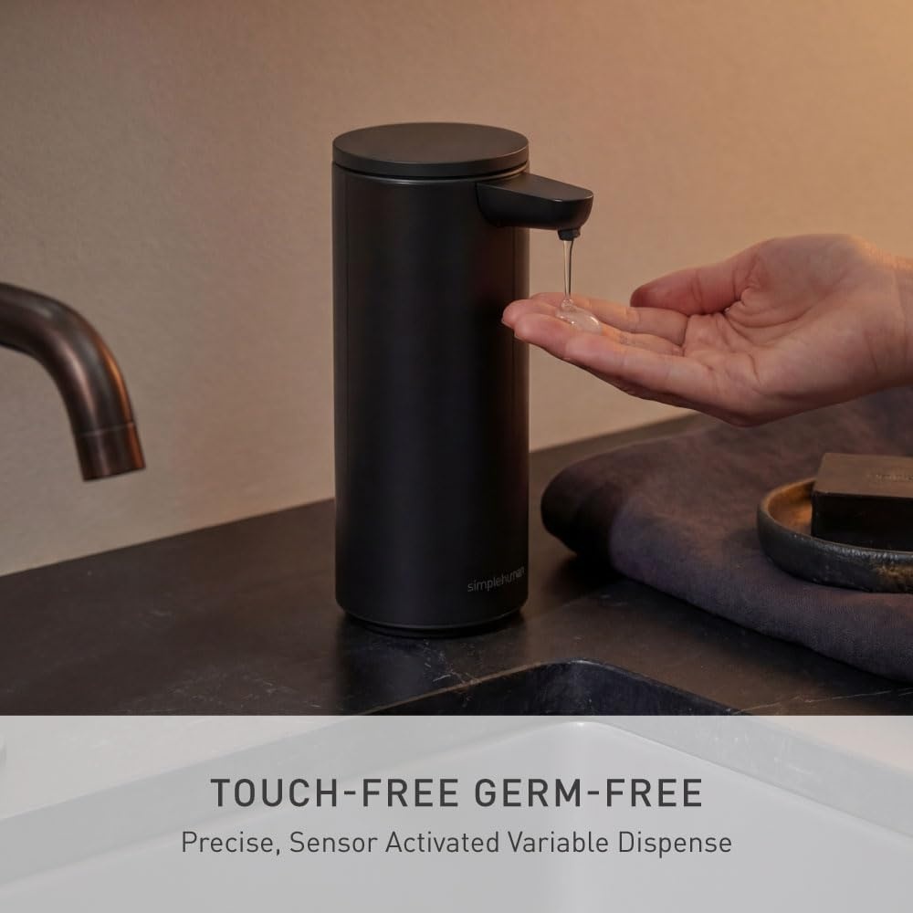 image:imagesimplehuman Liquid Sensor Pump 9 oz Automatic Soap Dispenser for Kitchen and Bathroom Touchless Motion Sensor Variable Dispense Rechargeable NoDrip Spout HighGrade Matte Black SteelMatte Black