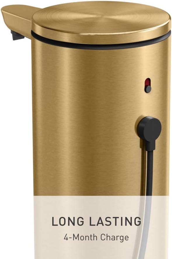 image:imagesimplehuman Liquid Sensor Pump 9 oz Automatic Soap Dispenser for Kitchen and Bathroom Touchless Motion Sensor Variable Dispense Rechargeable NoDrip Spout HighGrade Matte Black SteelBrass