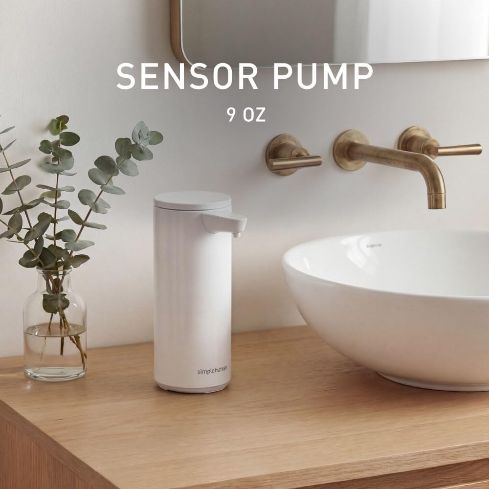 image:imagesimplehuman Liquid Sensor Pump 9 oz Automatic Soap Dispenser for Kitchen and Bathroom Touchless Motion Sensor Variable Dispense Rechargeable NoDrip Spout HighGrade Matte Black SteelWhite