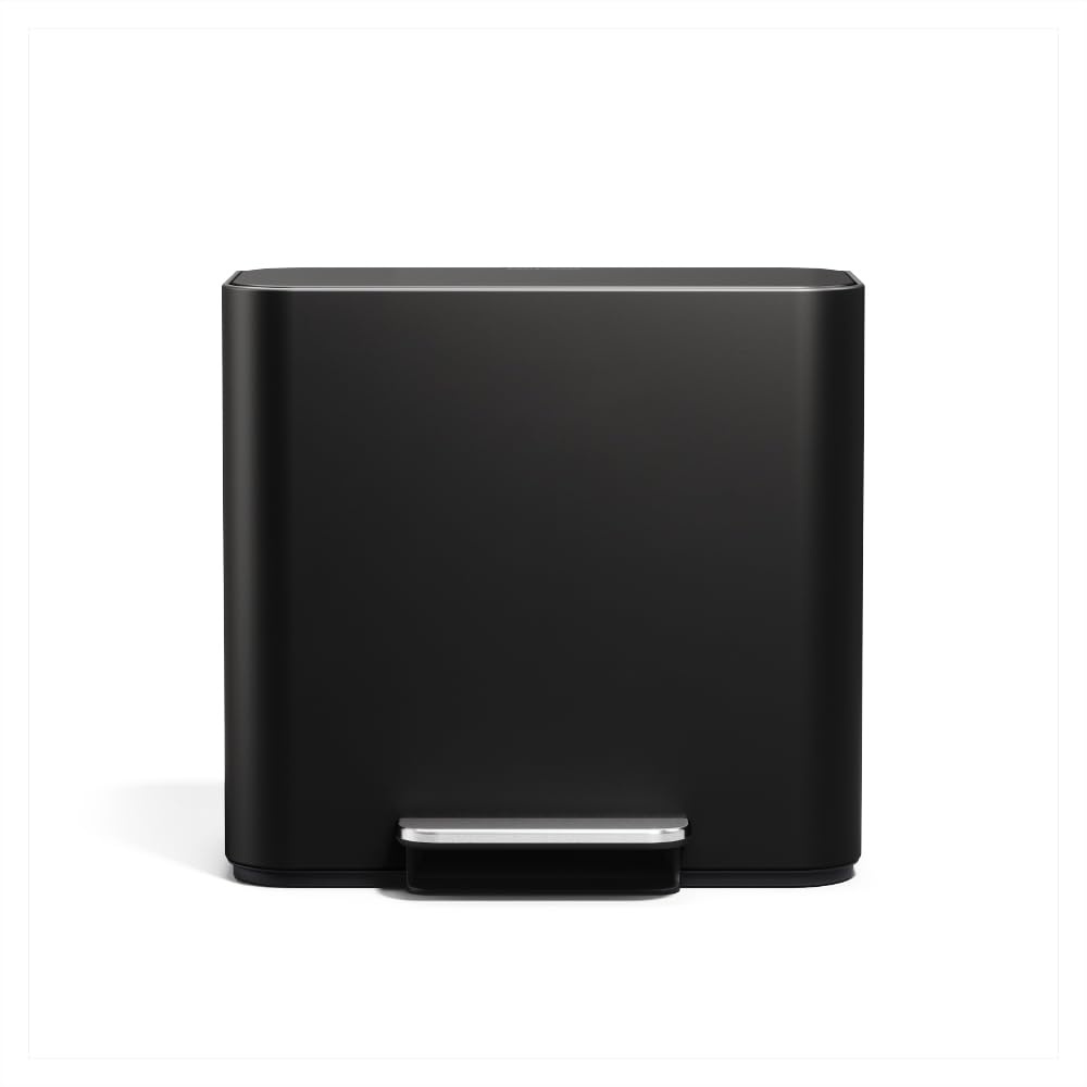 image:imagesimplehuman Mini Step Recycler 15L 4 Gallon Dual Compartment Trash Can for Hotels Offices Studios Small Spaces 150000Step Steel Pedal Lid Shox Silent Close Matte Black SteelMatte Black