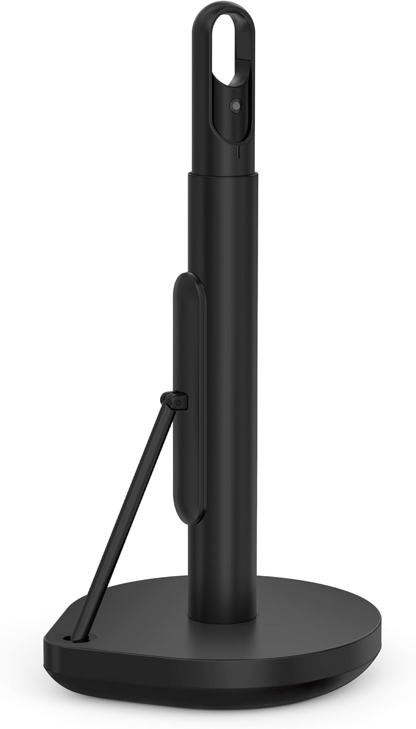 image:imagesimplehuman Paper Towel Holder with Spray AllinOne Countertop Paper Towel and Cleaner Dispenser 6 oz Refillable Pump OneHanded Tear Weighted Base BrassBlack Stainless Steel