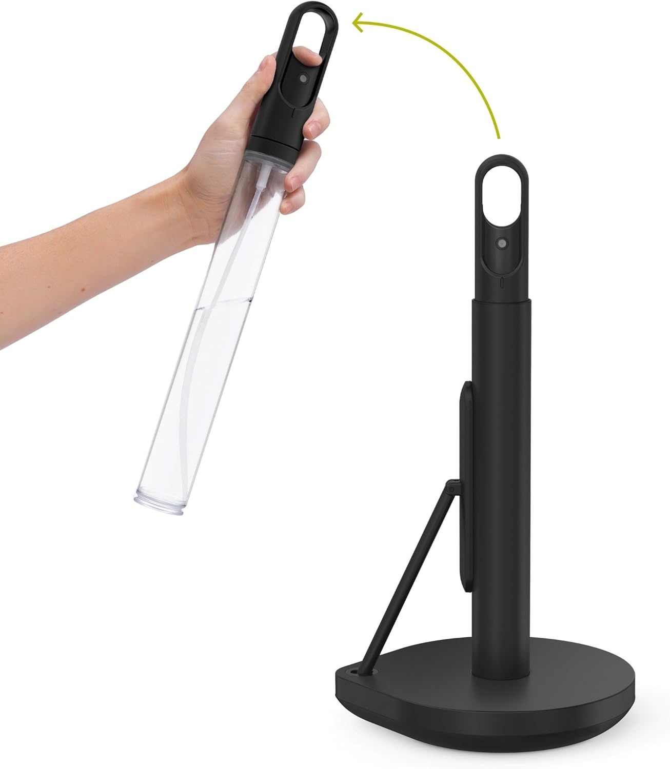 image:imagesimplehuman Paper Towel Holder with Spray AllinOne Countertop Paper Towel and Cleaner Dispenser 6 oz Refillable Pump OneHanded Tear Weighted Base BrassBlack Stainless Steel