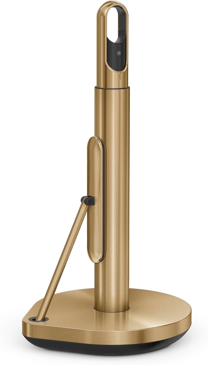 image:imagesimplehuman Paper Towel Holder with Spray AllinOne Countertop Paper Towel and Cleaner Dispenser 6 oz Refillable Pump OneHanded Tear Weighted Base BrassBrass Stainless Steel