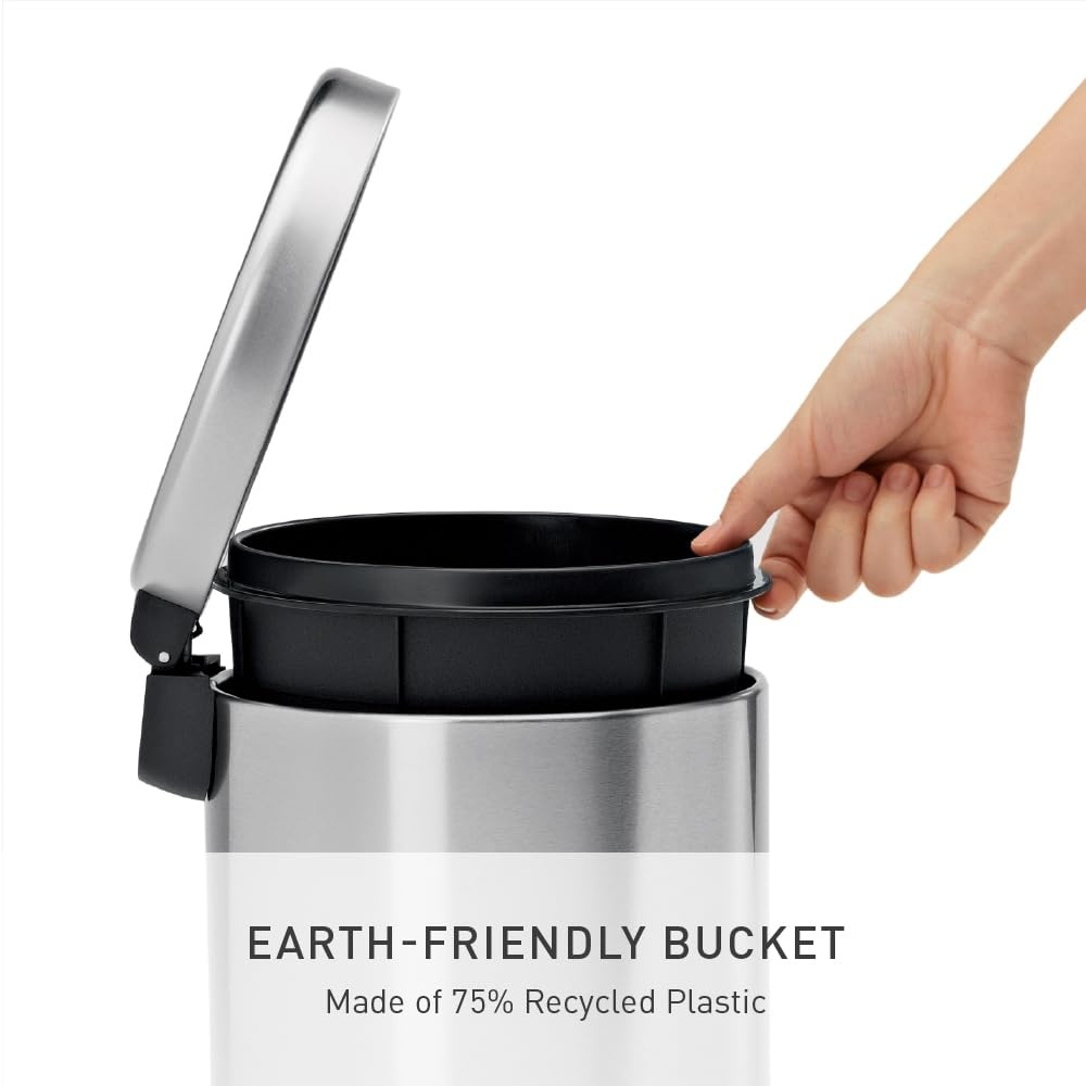 image:imagesimplehuman Round Step Can 45L 12 Gallon Compact Bathroom Trash Can 150000Step Pedal Lid Shox Silent Close Removable Inner Bucket Brushed Stainless SteelBrushed