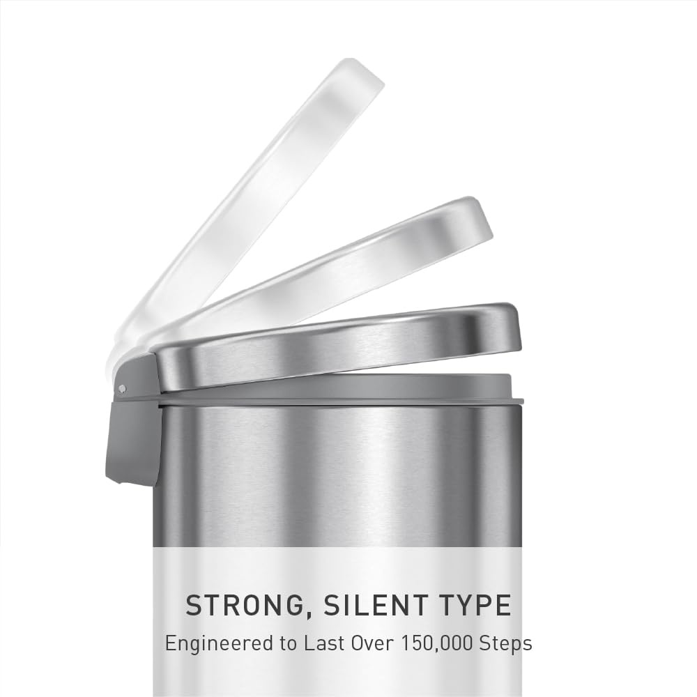 image:imagesimplehuman Round Step Can 45L 12 Gallon Compact Bathroom Trash Can 150000Step Pedal Lid Shox Silent Close Removable Inner Bucket Brushed Stainless SteelBrushed