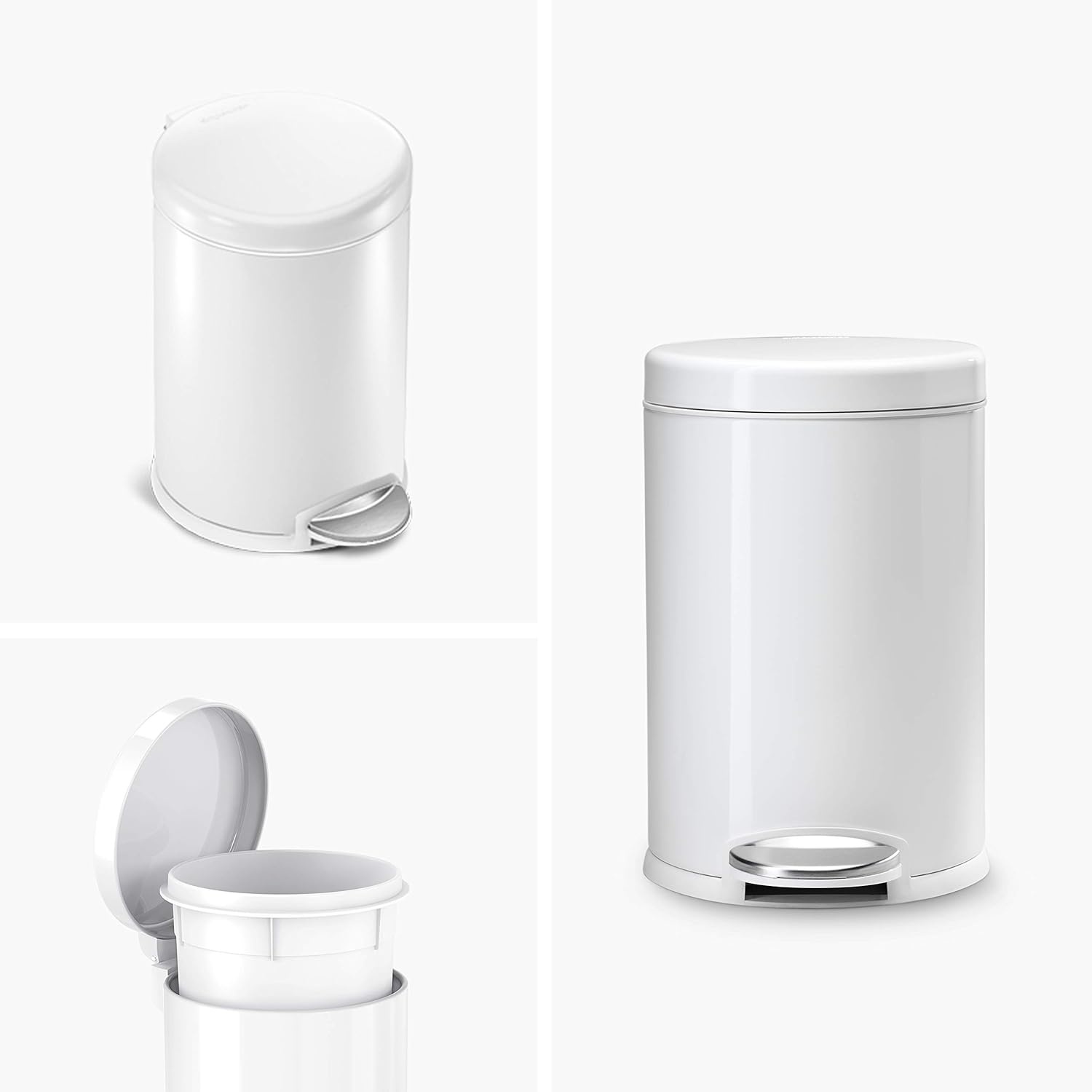 image:imagesimplehuman Round Step Can 45L 12 Gallon Compact Bathroom Trash Can 150000Step Pedal Lid Shox Silent Close Removable Inner Bucket Brushed Stainless SteelWhite