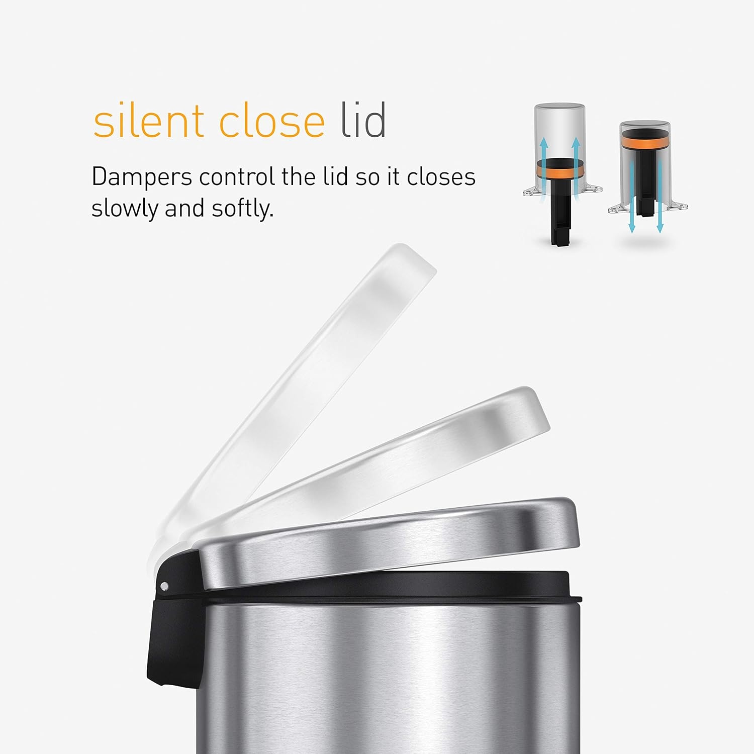 image:imagesimplehuman Round Step Can 45L 12 Gallon Compact Bathroom Trash Can 150000Step Pedal Lid Shox Silent Close Removable Inner Bucket Brushed Stainless SteelWhite