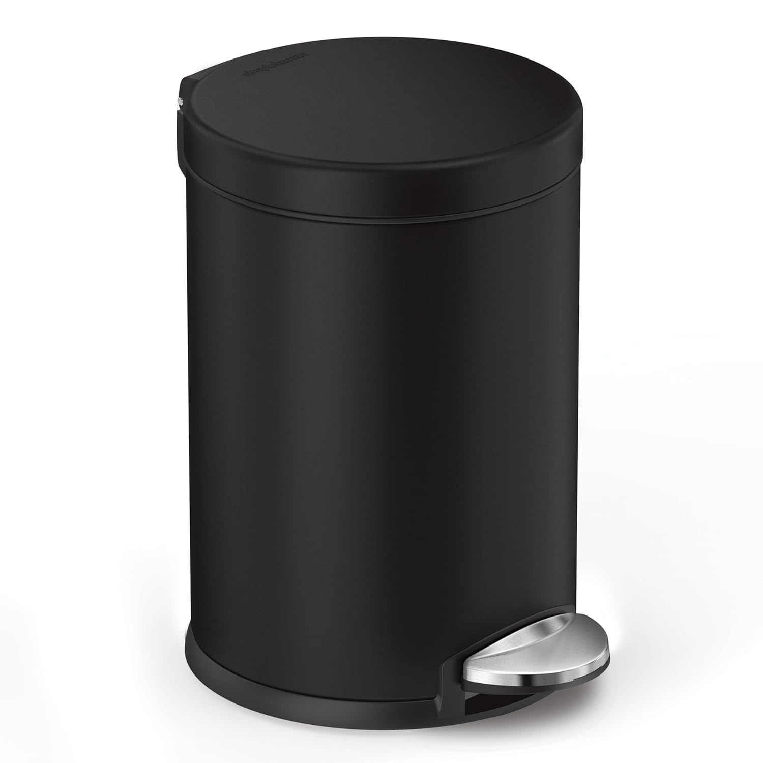 image:imagesimplehuman Round Step Can 45L 12 Gallon Compact Bathroom Trash Can 150000Step Pedal Lid Shox Silent Close Removable Inner Bucket Brushed Stainless SteelMatte Black