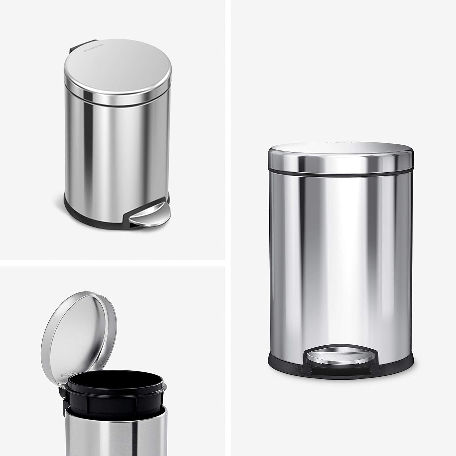 image:imagesimplehuman Round Step Can 45L 12 Gallon Compact Bathroom Trash Can 150000Step Pedal Lid Shox Silent Close Removable Inner Bucket Brushed Stainless SteelPolished