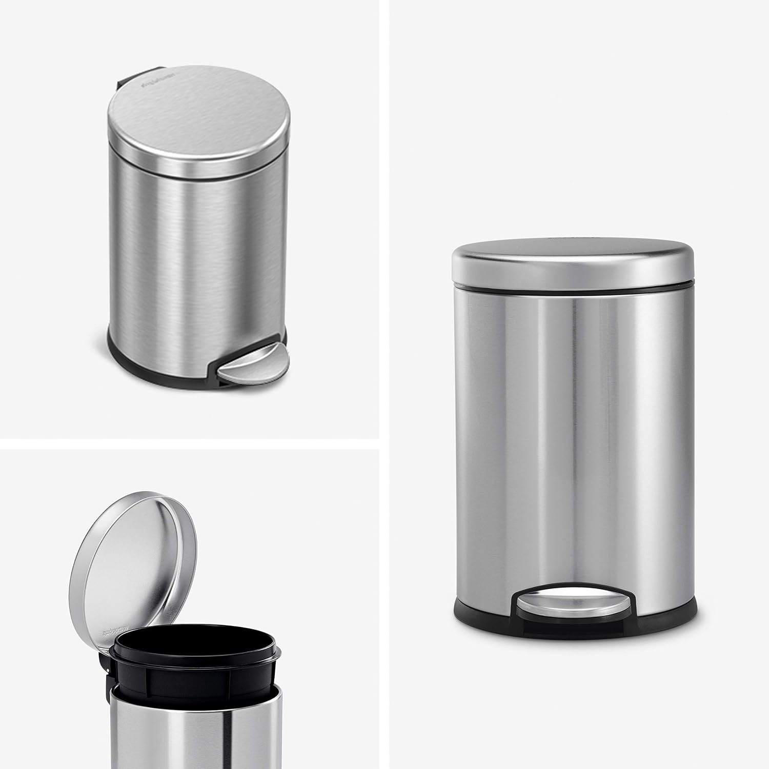image:imagesimplehuman Round Step Can 45L 12 Gallon Compact Bathroom Trash Can 150000Step Pedal Lid Shox Silent Close Removable Inner Bucket Brushed Stainless SteelBrushed