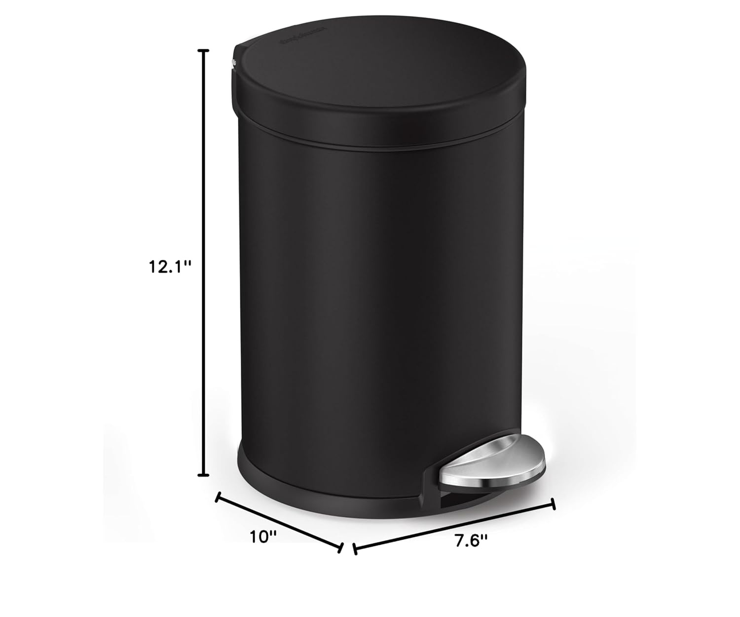image:imagesimplehuman Round Step Can 45L 12 Gallon Compact Bathroom Trash Can 150000Step Pedal Lid Shox Silent Close Removable Inner Bucket Brushed Stainless SteelMatte Black
