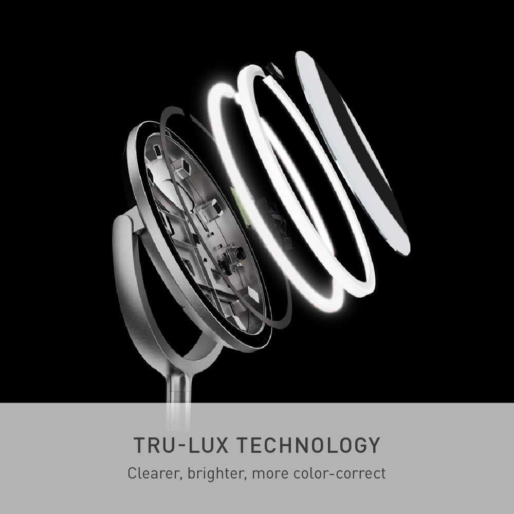 image:imagesimplehuman Sensor Mirror Trio 1X 5X 10X Magnification Round Rechargeable Beauty Makeup Mirror TruLux FullSpectrum Light Dual Light Settings Adjustable Brightness Brushed Stainless SteelBrushed