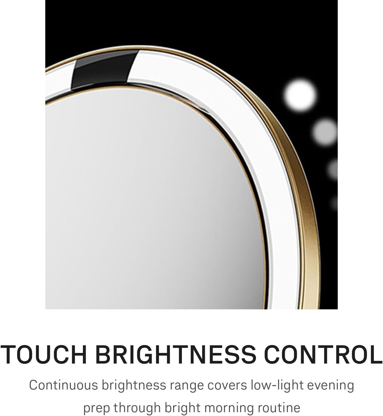 image:imagesimplehuman Sensor Mirror Trio 1X 5X 10X Magnification Round Rechargeable Beauty Makeup Mirror TruLux FullSpectrum Light Dual Light Settings Adjustable Brightness Brushed Stainless SteelBrass