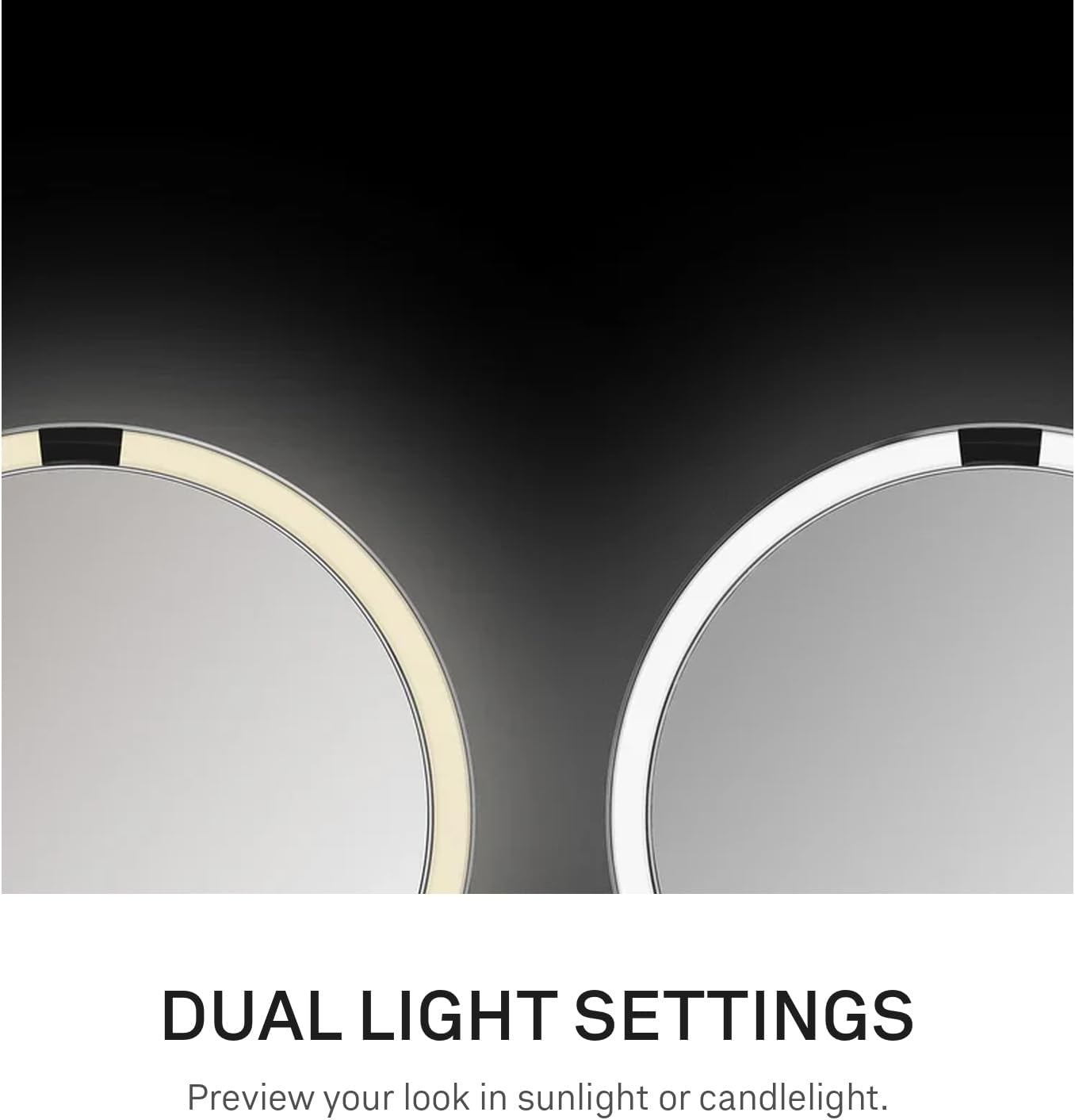 image:imagesimplehuman Sensor Mirror Trio 1X 5X 10X Magnification Round Rechargeable Beauty Makeup Mirror TruLux FullSpectrum Light Dual Light Settings Adjustable Brightness Brushed Stainless SteelBrass
