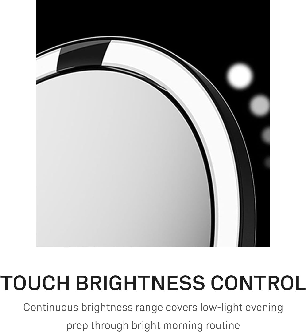 image:imagesimplehuman Sensor Mirror Trio 1X 5X 10X Magnification Round Rechargeable Beauty Makeup Mirror TruLux FullSpectrum Light Dual Light Settings Adjustable Brightness Brushed Stainless SteelMatte Black