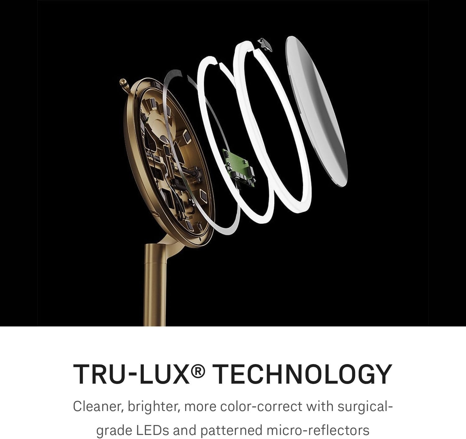 image:imagesimplehuman Sensor Mirror Trio 1X 5X 10X Magnification Round Rechargeable Beauty Makeup Mirror TruLux FullSpectrum Light Dual Light Settings Adjustable Brightness Brushed Stainless SteelBrass