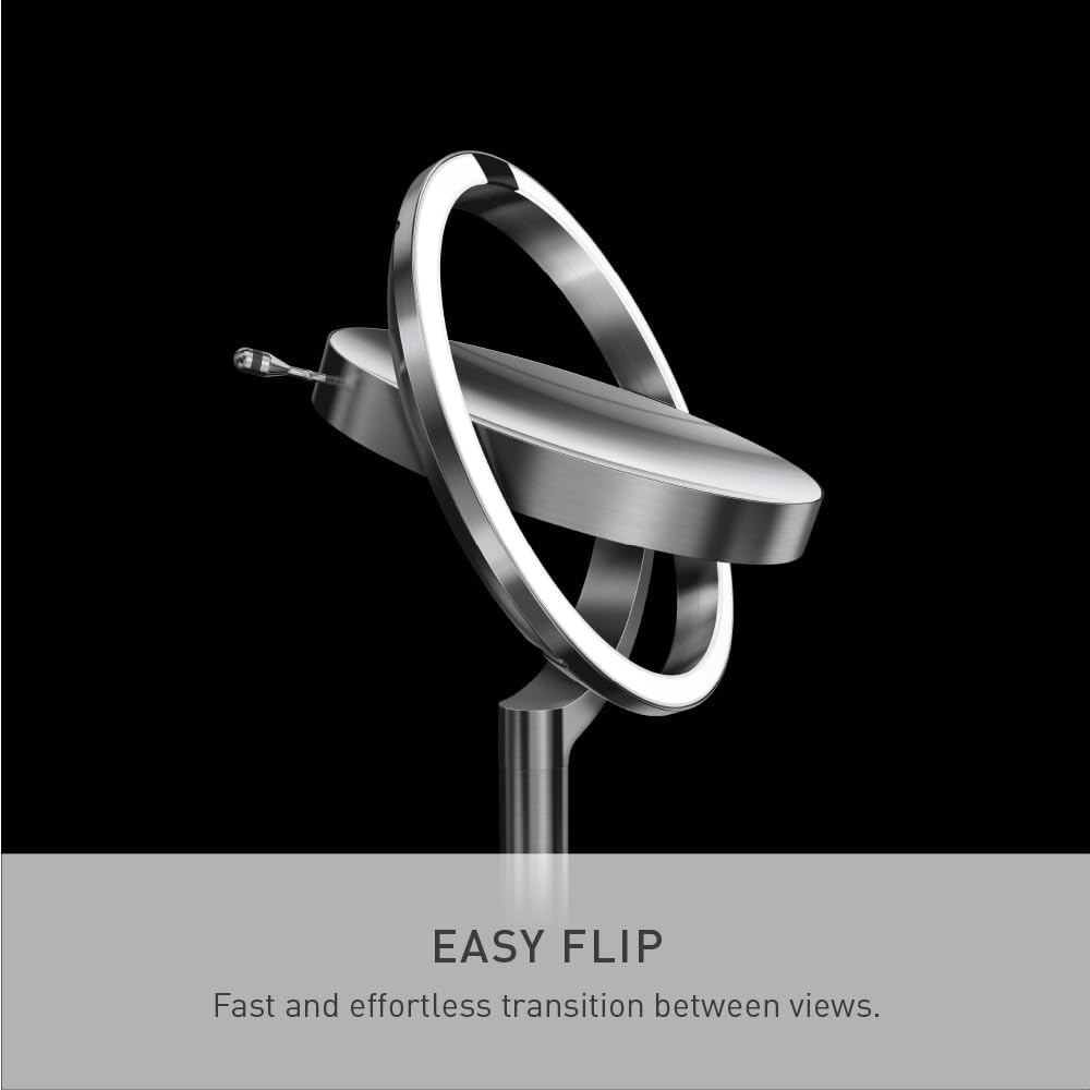 image:imagesimplehuman Sensor Mirror Trio 1X 5X 10X Magnification Round Rechargeable Beauty Makeup Mirror TruLux FullSpectrum Light Dual Light Settings Adjustable Brightness Brushed Stainless SteelBrushed