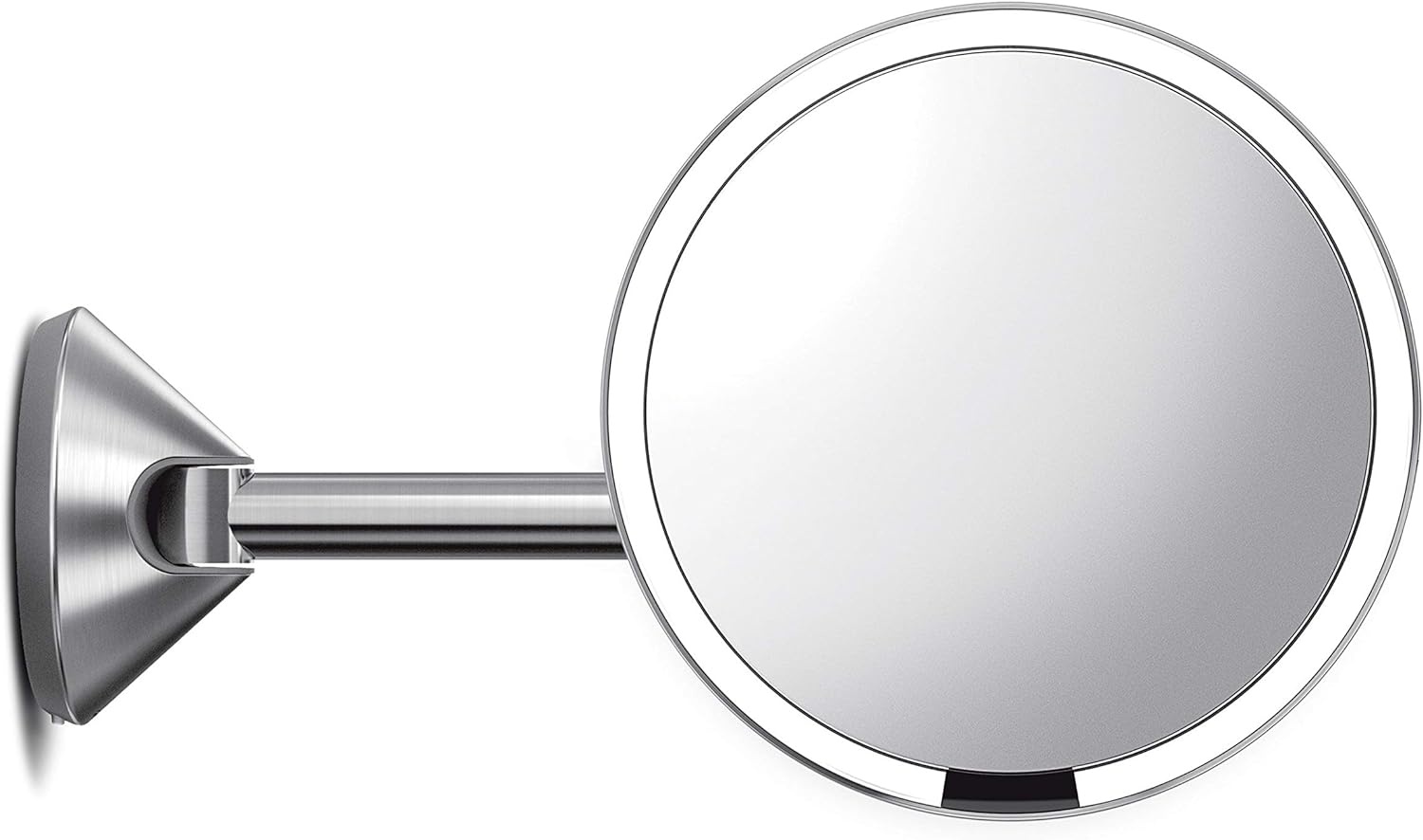 image:imagesimplehuman Sensor Mirror Wall Mount Makeup Mirror with Light 8 Round Lighted with Magnification 5X Hard Wired Swing Arm Brass Stainless SteelBrushed