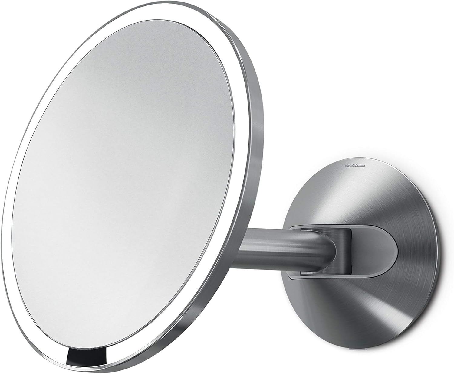 image:imagesimplehuman Sensor Mirror Wall Mount Makeup Mirror with Light 8 Round Lighted with Magnification 5X Hard Wired Swing Arm Brass Stainless SteelBrushed