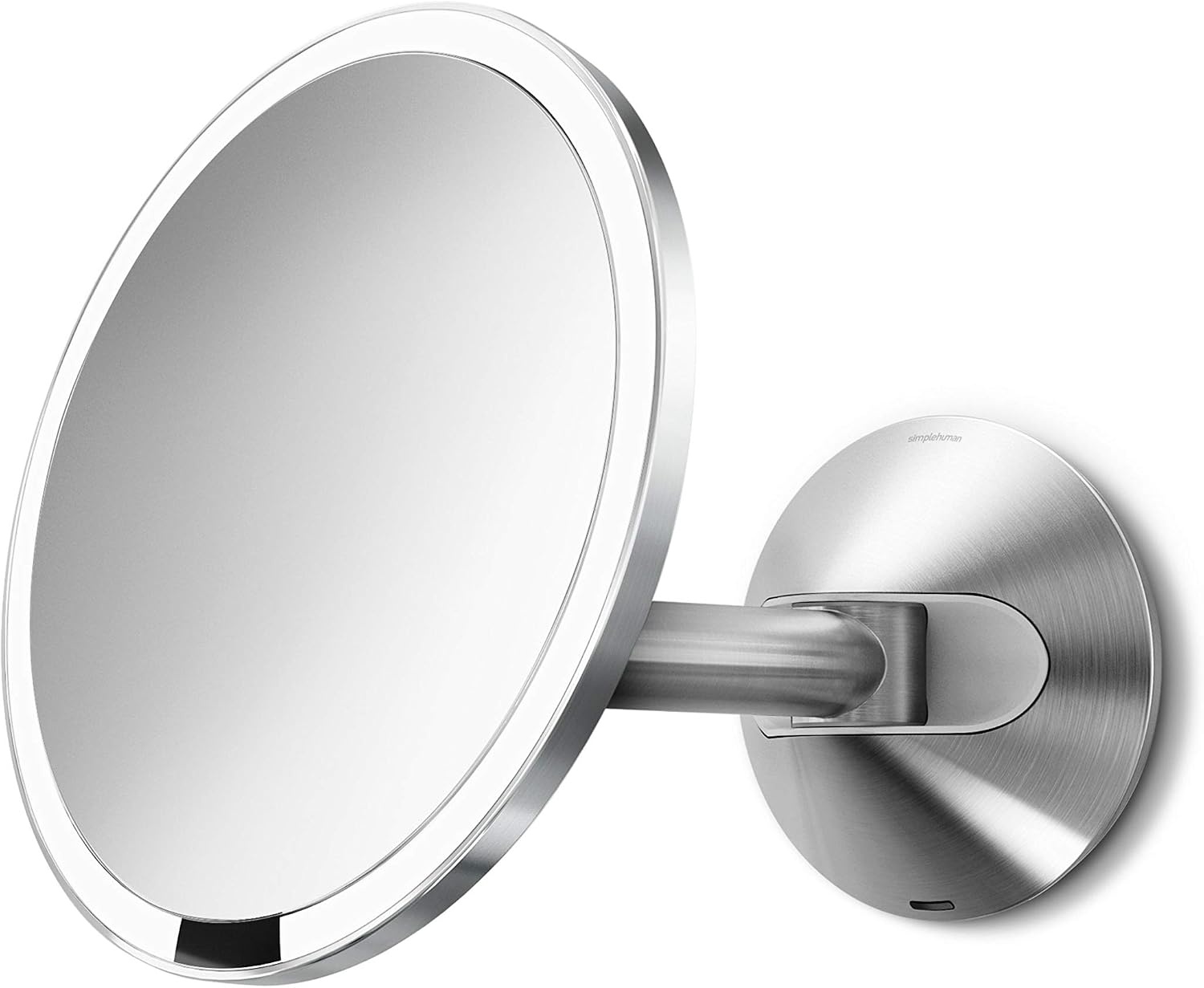 image:imagesimplehuman Sensor Mirror Wall Mount Makeup Mirror with Light 8 Round Lighted with Magnification 5X Hard Wired Swing Arm Brass Stainless SteelPolished