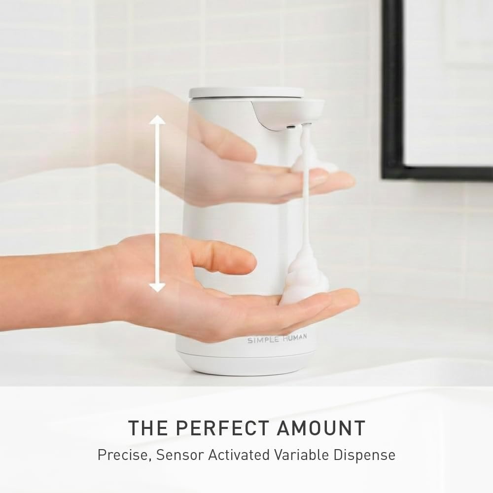 image:imagesimplehuman Sensor Pump Foam 10 oz Automatic Foaming Soap Dispenser for Kitchen and Bathroom Touchless Motion Sensor Variable Dispense Rechargeable Aerating Foam Pump Brushed Stainless SteelWhite