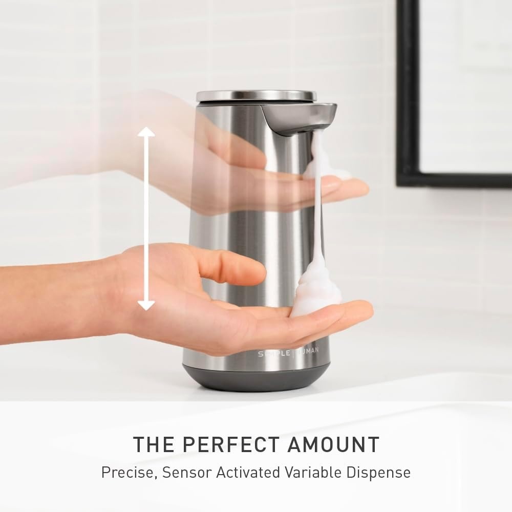 image:imagesimplehuman Sensor Pump Foam 10 oz Automatic Foaming Soap Dispenser for Kitchen and Bathroom Touchless Motion Sensor Variable Dispense Rechargeable Aerating Foam Pump Brushed Stainless SteelBrushed