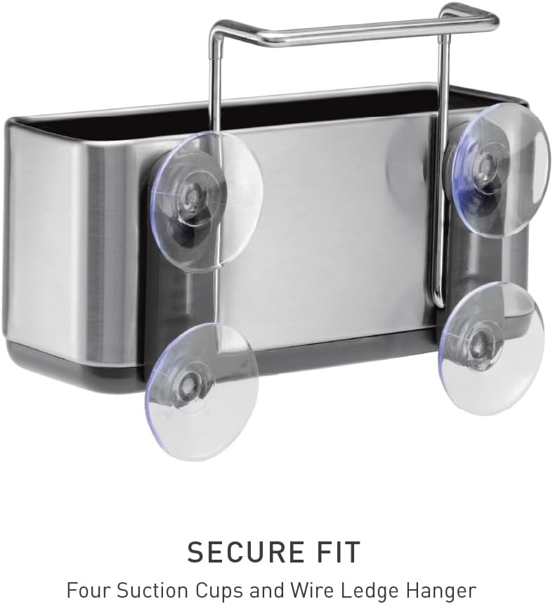 image:imagesimplehuman Sink Caddy Sponge Holder for Kitchen Sink with Compartment Dividers 4 Suction Cups amp Wire Ledge Hanger for Secure Mount Vented Base for Fast Drying Brushed Stainless Steel68 x 43 x 63 h