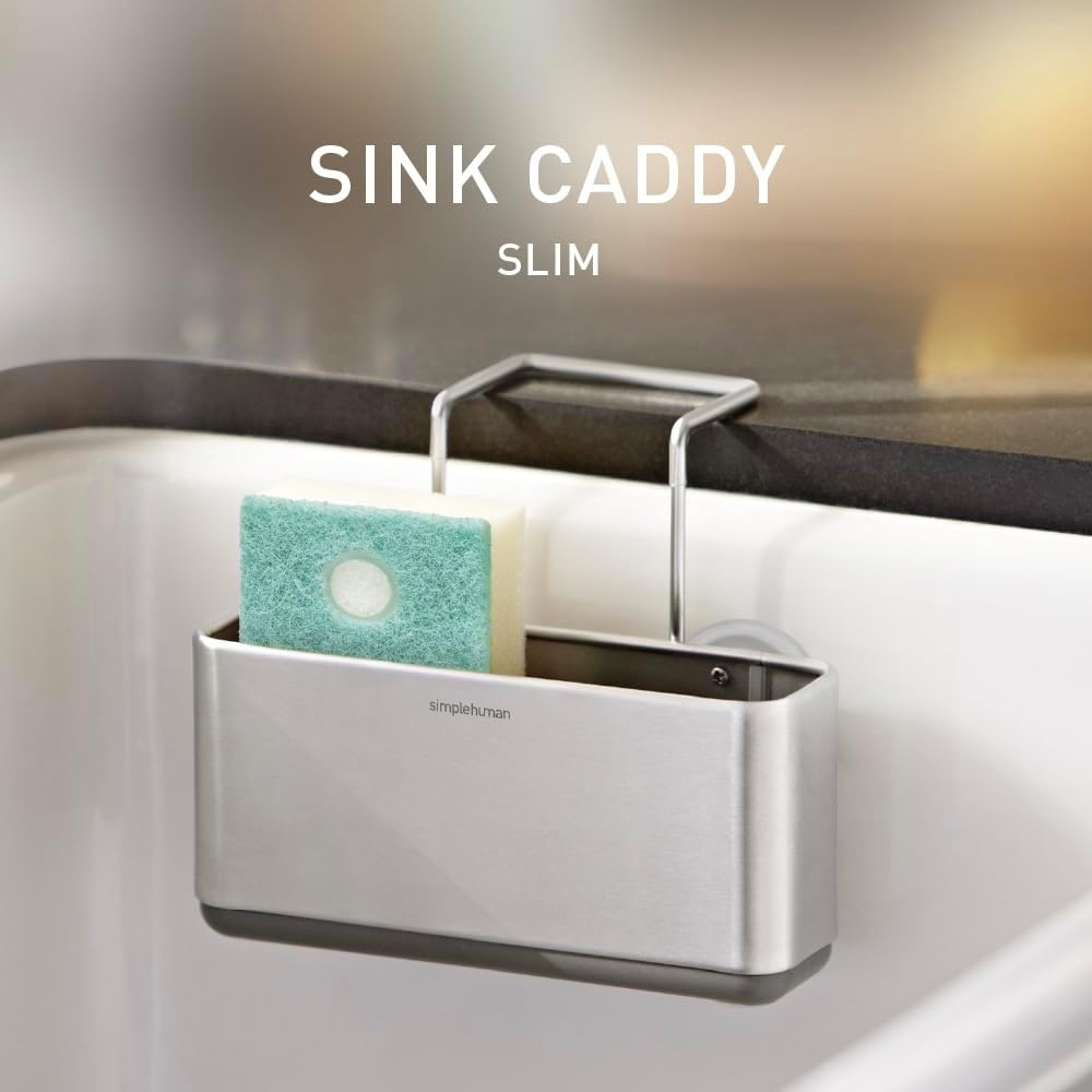 image:imagesimplehuman Sink Caddy Sponge Holder for Kitchen Sink with Compartment Dividers 4 Suction Cups amp Wire Ledge Hanger for Secure Mount Vented Base for Fast Drying Brushed Stainless Steel68 x 43 x 63 h