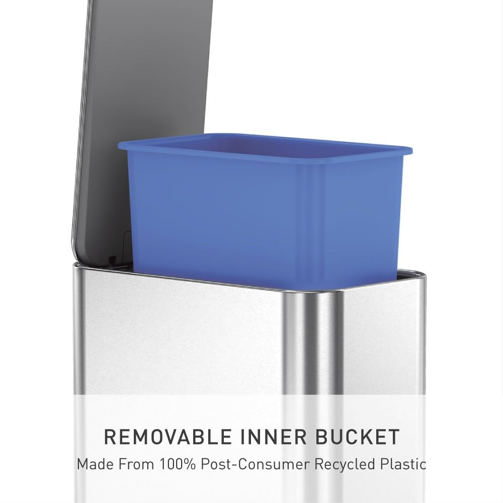 image:imagesimplehuman Slim Step Can 5L 13 Gallon Compact Bathroom Trash Can Liner Pocket Sleek Internal Hinge 150000Step AllSteel Pedal Lid Shox Silent Close Brushed Stainless SteelBrushed