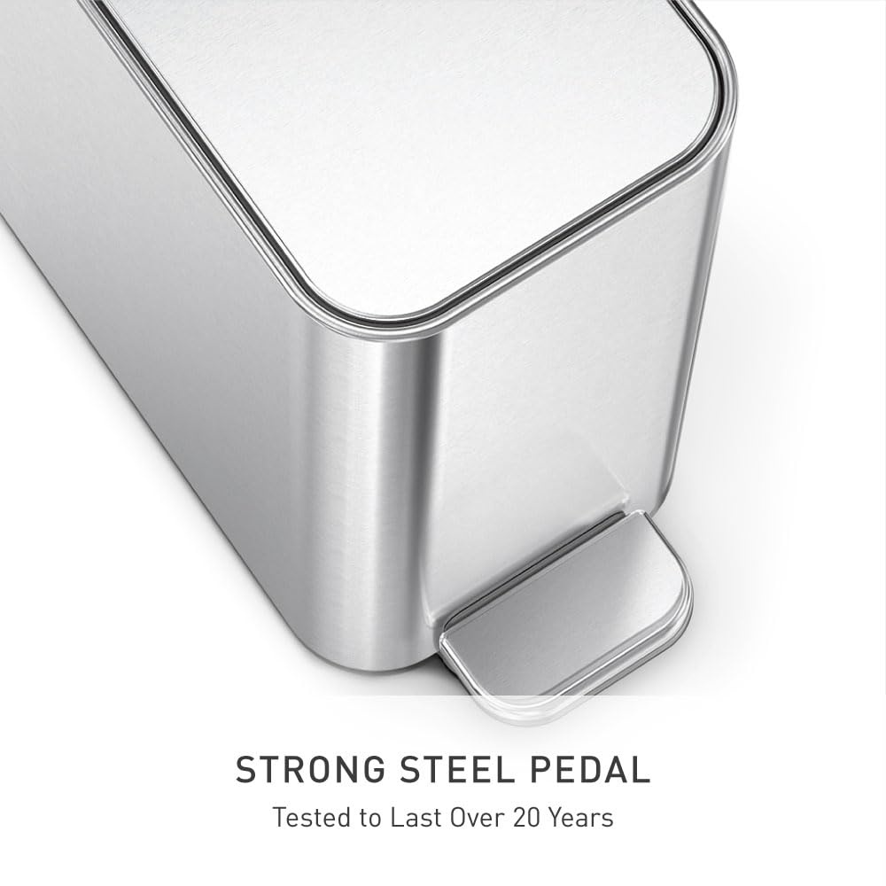 image:imagesimplehuman Slim Step Can 5L 13 Gallon Compact Bathroom Trash Can Liner Pocket Sleek Internal Hinge 150000Step AllSteel Pedal Lid Shox Silent Close Brushed Stainless SteelBrushed