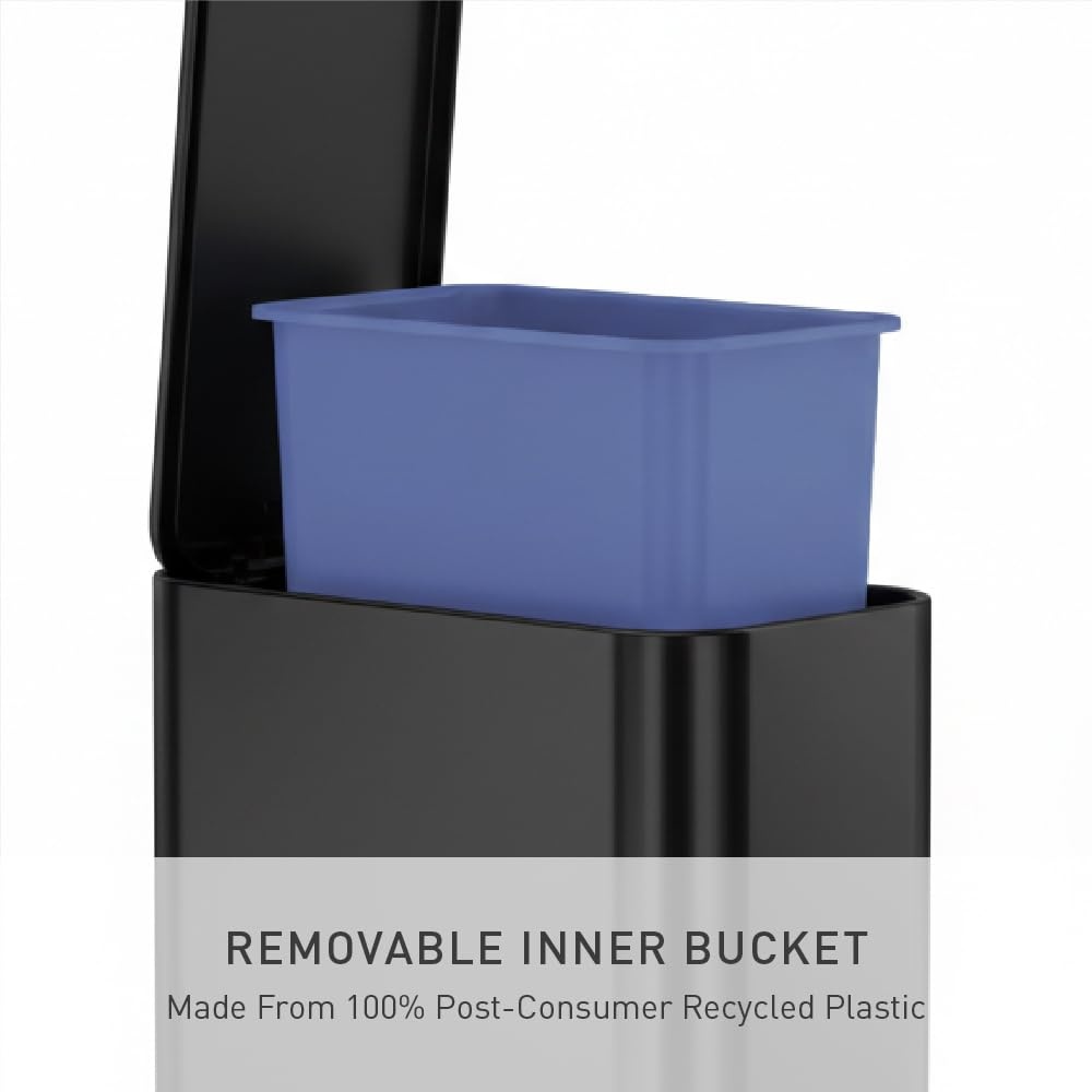 image:imagesimplehuman Slim Step Can 5L 13 Gallon Compact Bathroom Trash Can Liner Pocket Sleek Internal Hinge 150000Step AllSteel Pedal Lid Shox Silent Close Brushed Stainless SteelMatte Black