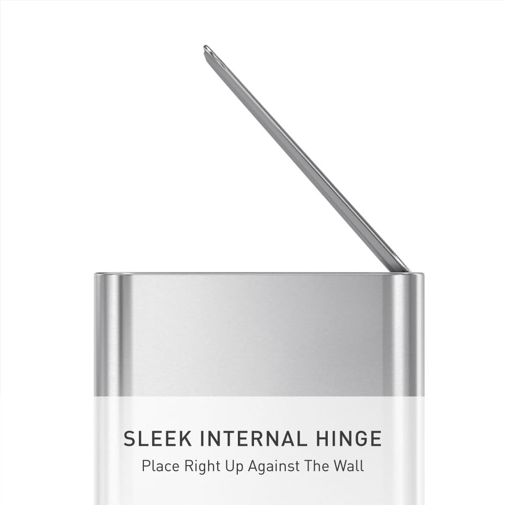image:imagesimplehuman Slim Step Can 5L 13 Gallon Compact Bathroom Trash Can Liner Pocket Sleek Internal Hinge 150000Step AllSteel Pedal Lid Shox Silent Close Brushed Stainless SteelBrushed