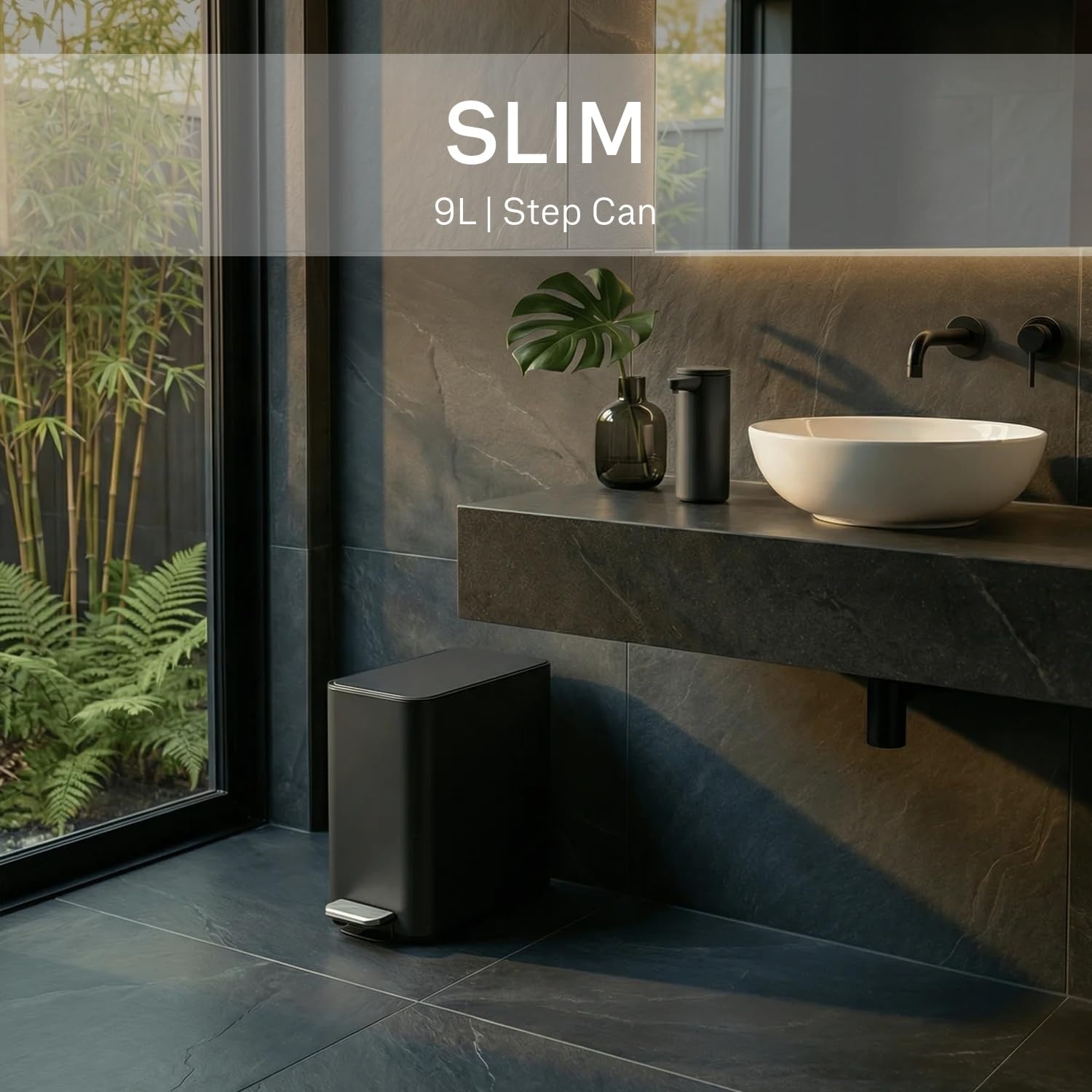 image:imagesimplehuman Slim Step Can 5L 13 Gallon Compact Bathroom Trash Can Liner Pocket Sleek Internal Hinge 150000Step AllSteel Pedal Lid Shox Silent Close Brushed Stainless SteelMatte Black
