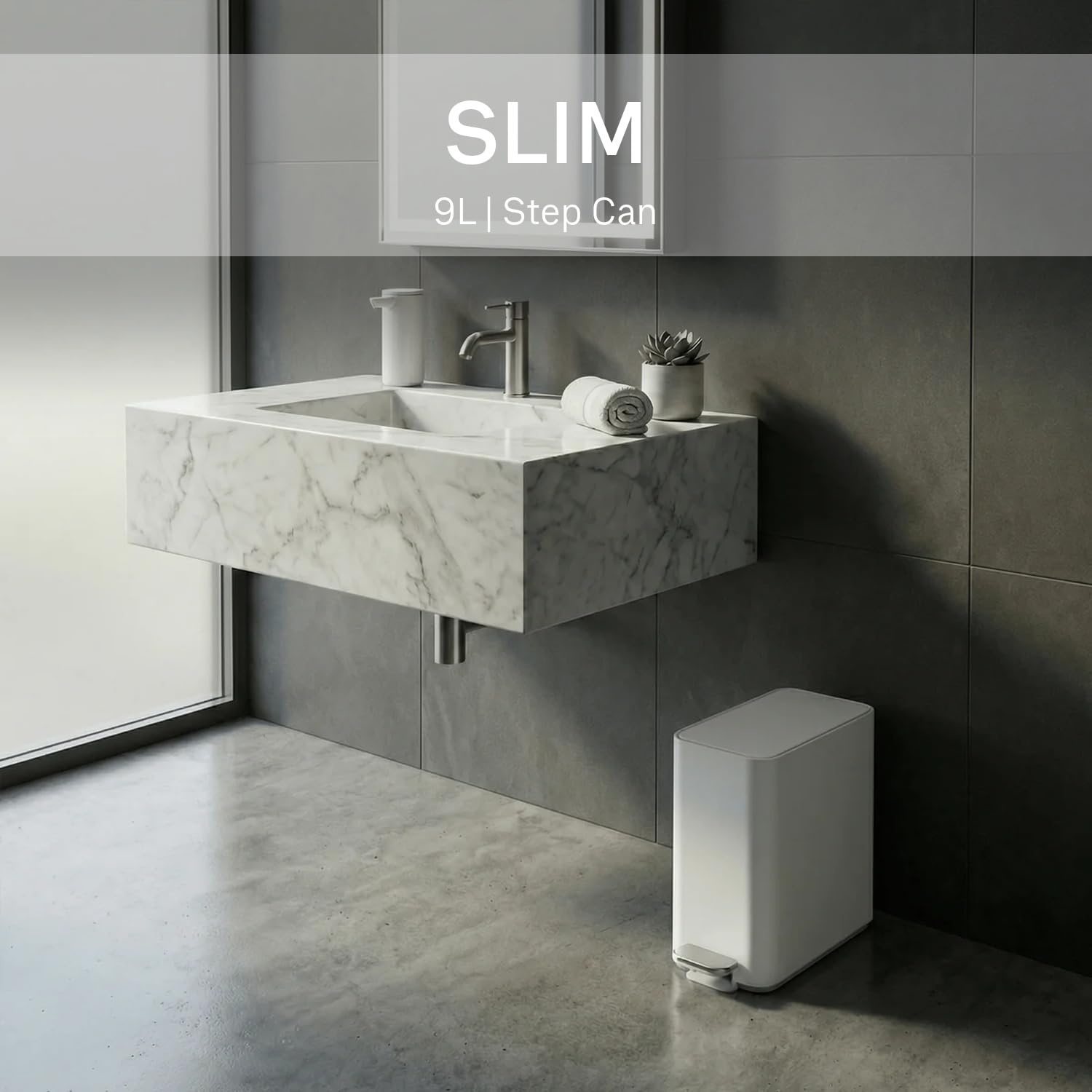 image:imagesimplehuman Slim Step Can 5L 13 Gallon Compact Bathroom Trash Can Liner Pocket Sleek Internal Hinge 150000Step AllSteel Pedal Lid Shox Silent Close Brushed Stainless SteelWhite