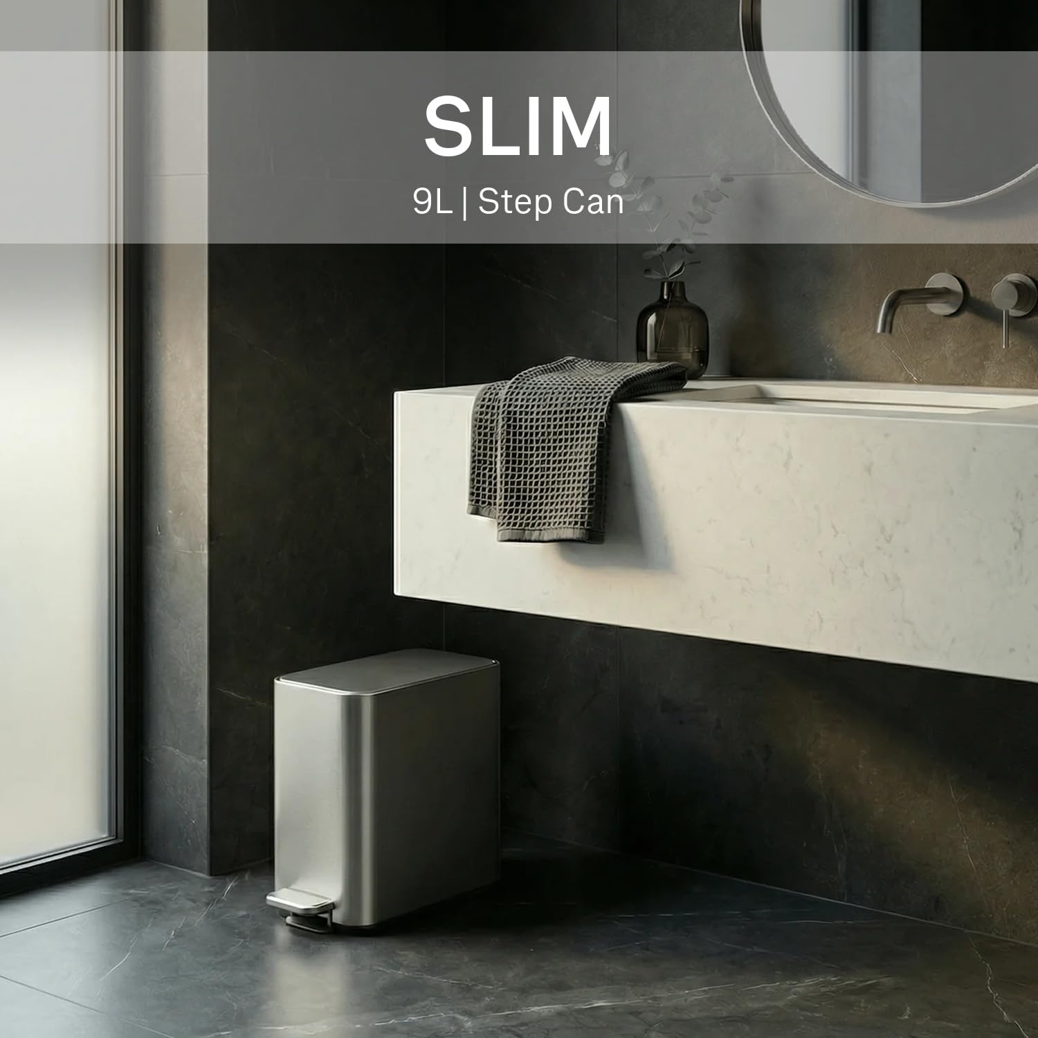 image:imagesimplehuman Slim Step Can 5L 13 Gallon Compact Bathroom Trash Can Liner Pocket Sleek Internal Hinge 150000Step AllSteel Pedal Lid Shox Silent Close Brushed Stainless SteelBrushed