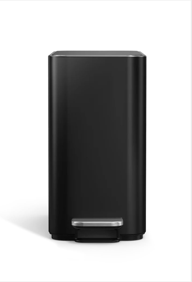 image:imagesimplehuman Slim Step Can 5L 13 Gallon Compact Bathroom Trash Can Liner Pocket Sleek Internal Hinge 150000Step AllSteel Pedal Lid Shox Silent Close Brushed Stainless SteelMatte Black