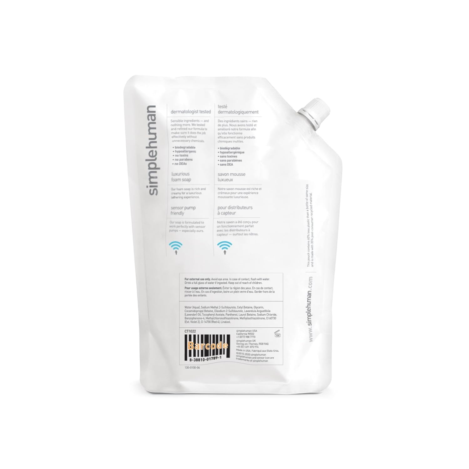 image:imagesimplehuman Spring Water Liquid Hand Soap Refill Bottle 30 fl oz Gentle amp Refreshing Fresh Floral Aroma Moisturizing Vitamin E Sulfate amp Paraben Free Optimized for simplehuman Sensor PumpLavender