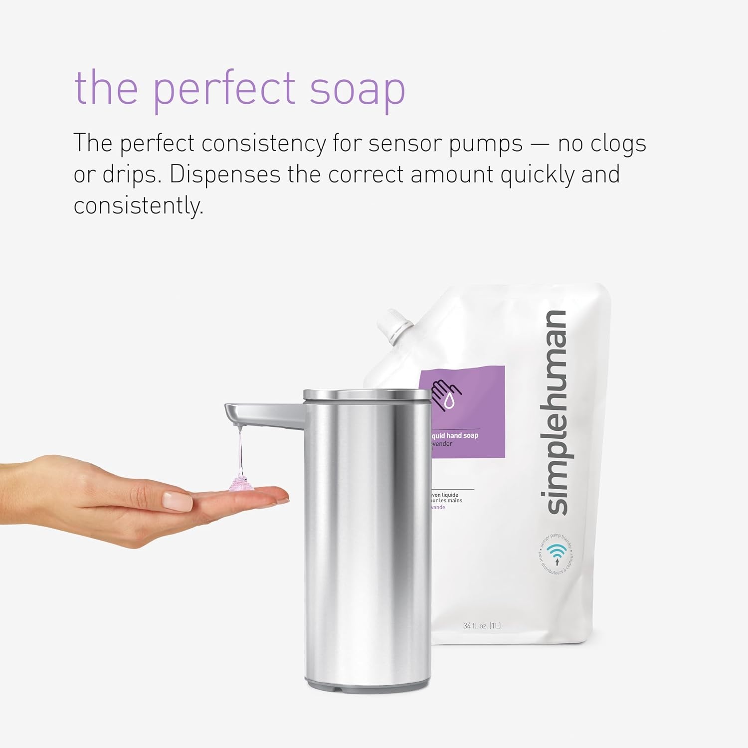 image:imagesimplehuman Spring Water Liquid Hand Soap Refill Bottle 30 fl oz Gentle amp Refreshing Fresh Floral Aroma Moisturizing Vitamin E Sulfate amp Paraben Free Optimized for simplehuman Sensor PumpFragrance Free Hand Soap