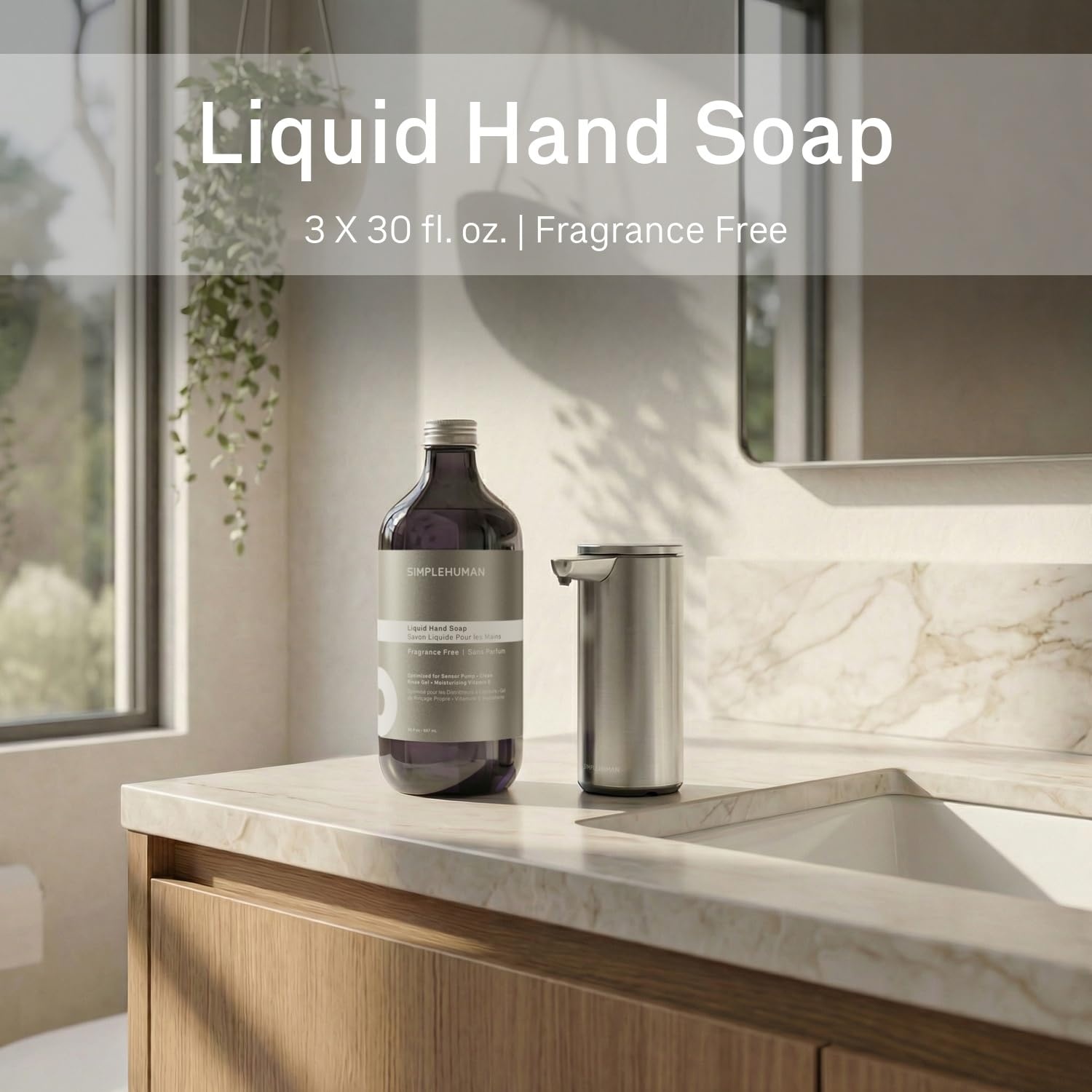 image:imagesimplehuman Spring Water Liquid Hand Soap Refill Bottle 30 fl oz Gentle amp Refreshing Fresh Floral Aroma Moisturizing Vitamin E Sulfate amp Paraben Free Optimized for simplehuman Sensor PumpFragrance Free