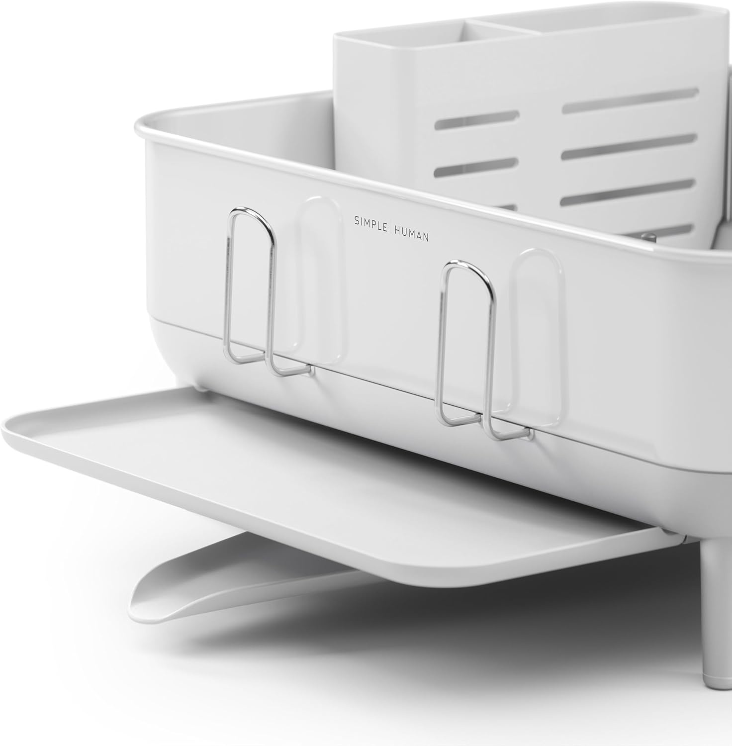 image:imagesimplehuman Steel Frame Dishrack Compact Dish Drying Rack for Small Kitchens 360 Easy Drain Swivel Spout AntiResidue Coating Moisture Control Surface WhiteWhite