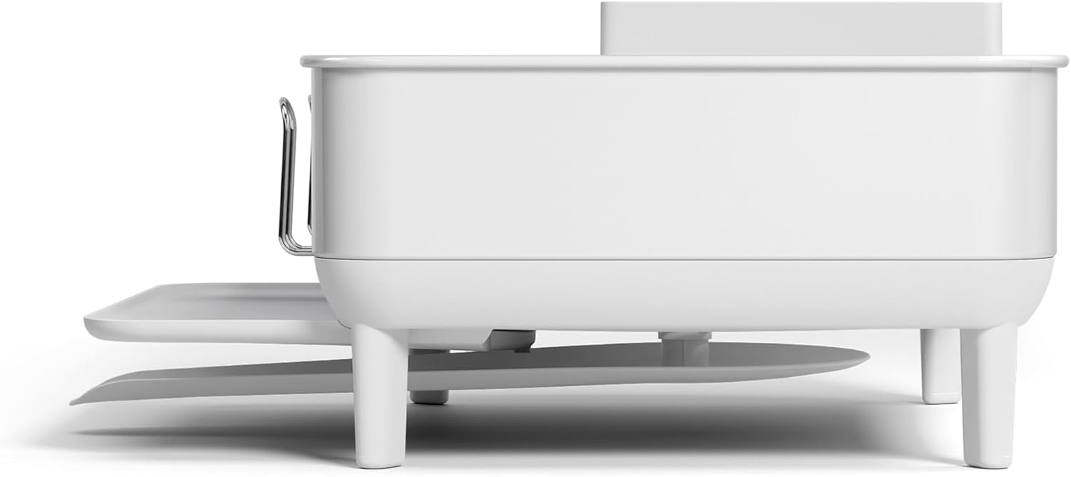 image:imagesimplehuman Steel Frame Dishrack Compact Dish Drying Rack for Small Kitchens 360 Easy Drain Swivel Spout AntiResidue Coating Moisture Control Surface WhiteWhite