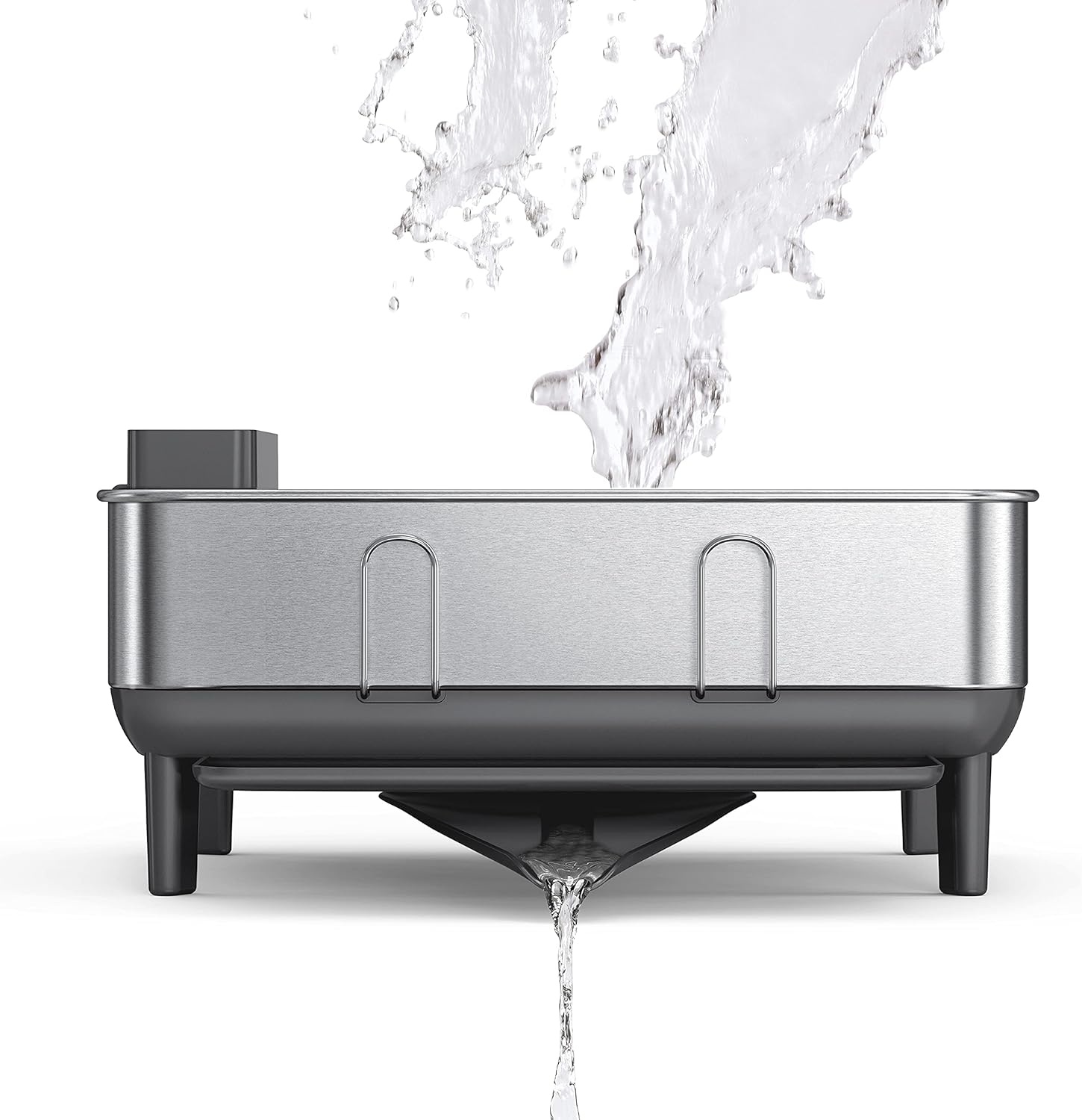 image:imagesimplehuman Steel Frame Dishrack Compact Dish Drying Rack for Small Kitchens 360 Easy Drain Swivel Spout AntiResidue Coating Moisture Control Surface WhiteGray