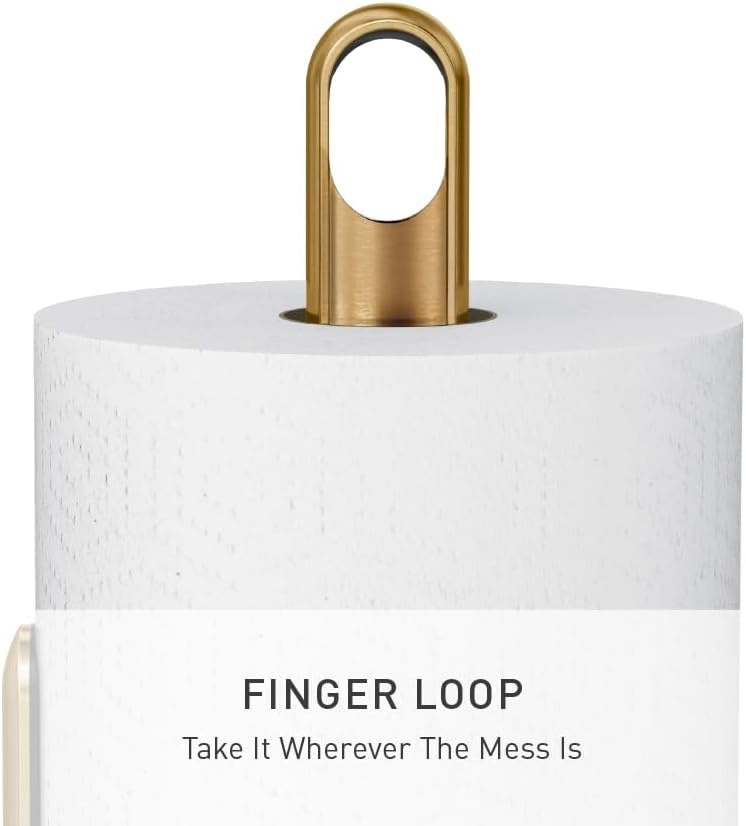 image:imagesimplehuman Tension Arm Countertop Paper Towel Holder Easy OneHanded Tear Standing Weighted Base with Finger Loop Heavy Duty Matte Black SteelBrass Stainless Steel