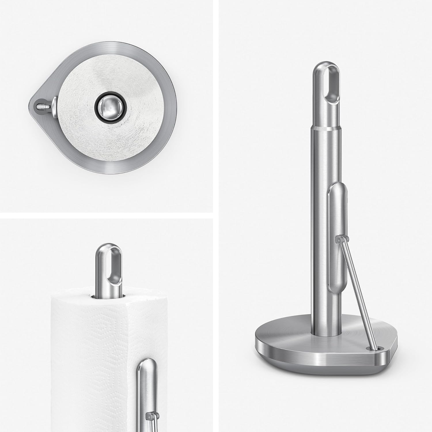 image:imagesimplehuman Tension Arm Countertop Paper Towel Holder Easy OneHanded Tear Standing Weighted Base with Finger Loop Heavy Duty Matte Black SteelBrushed Stainless Steel