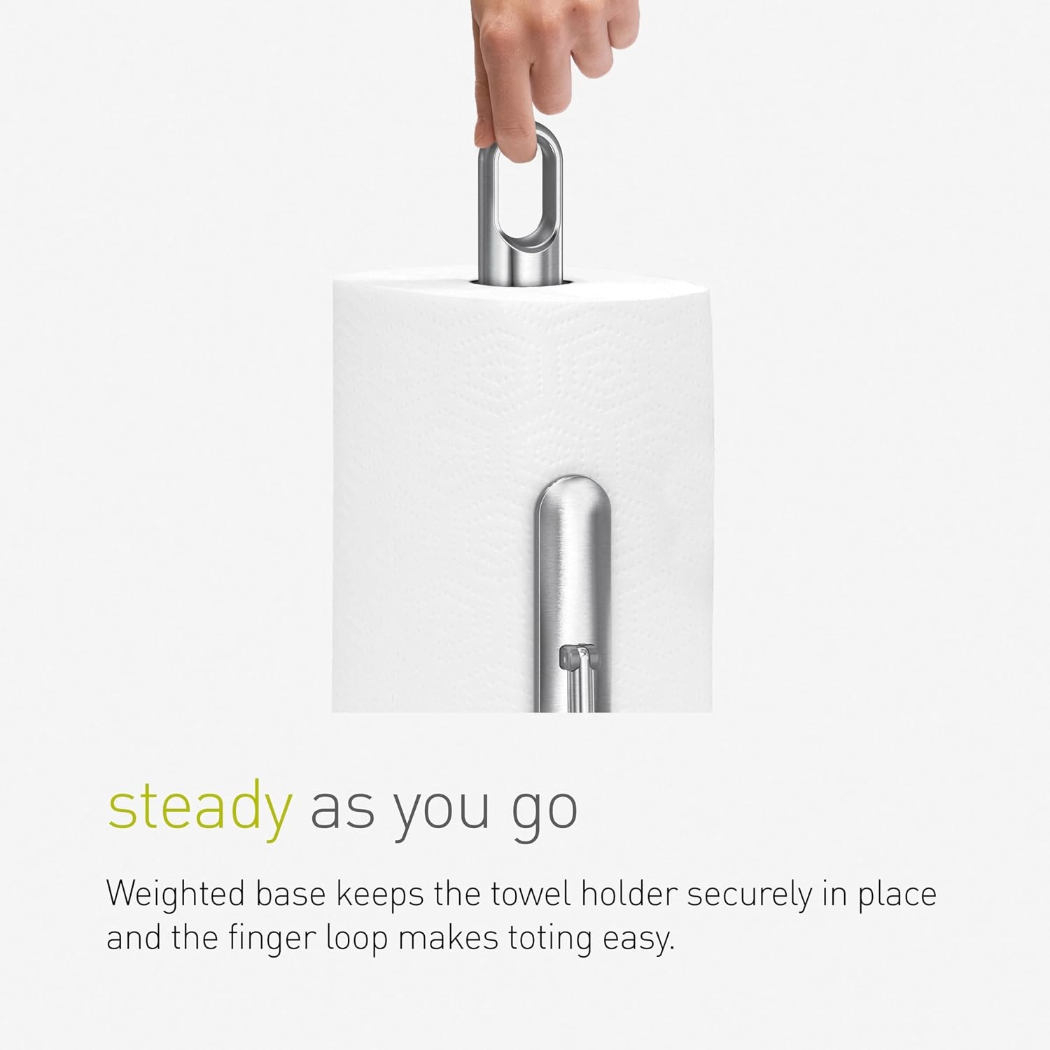 image:imagesimplehuman Tension Arm Countertop Paper Towel Holder Easy OneHanded Tear Standing Weighted Base with Finger Loop Heavy Duty Matte Black SteelBrushed Stainless Steel
