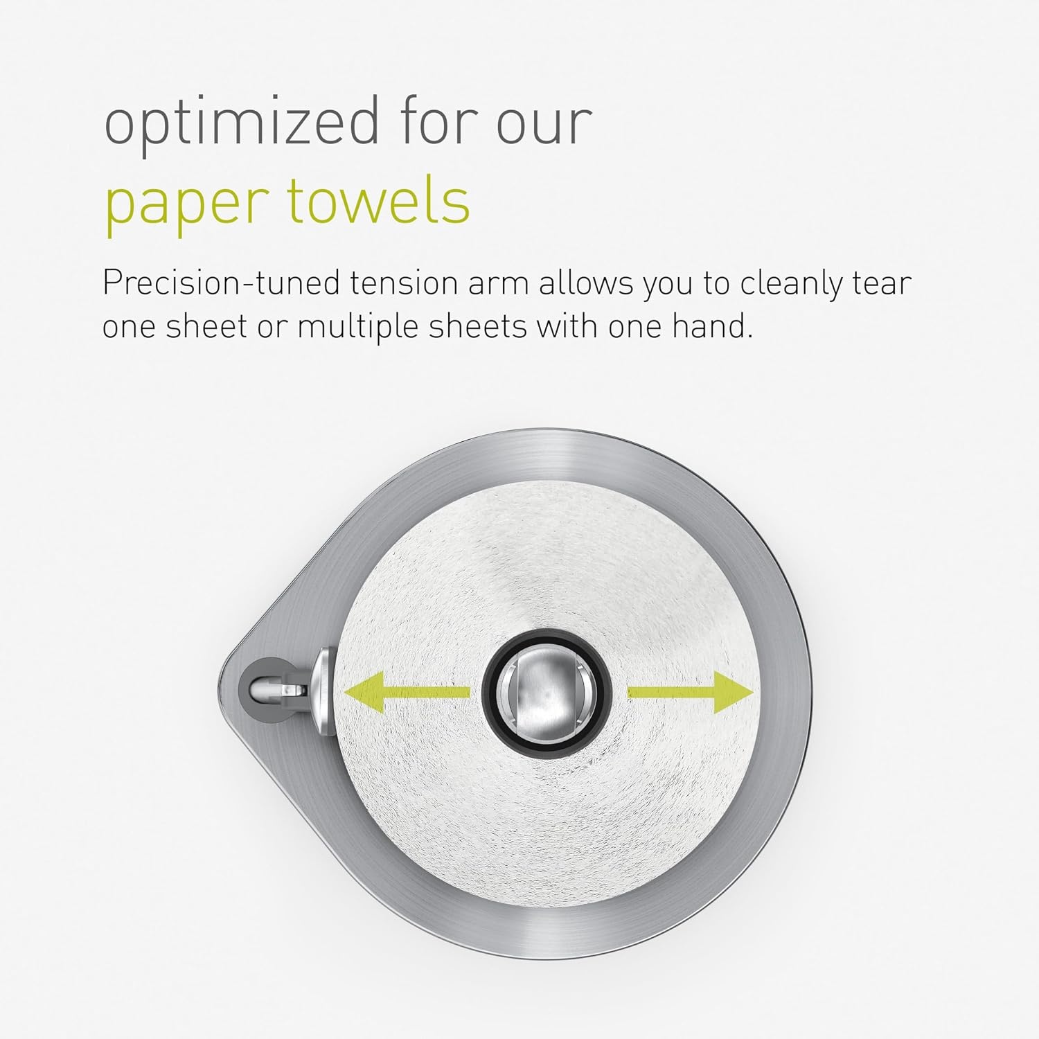 image:imagesimplehuman Tension Arm Countertop Paper Towel Holder Easy OneHanded Tear Standing Weighted Base with Finger Loop Heavy Duty Matte Black SteelBrushed Stainless Steel