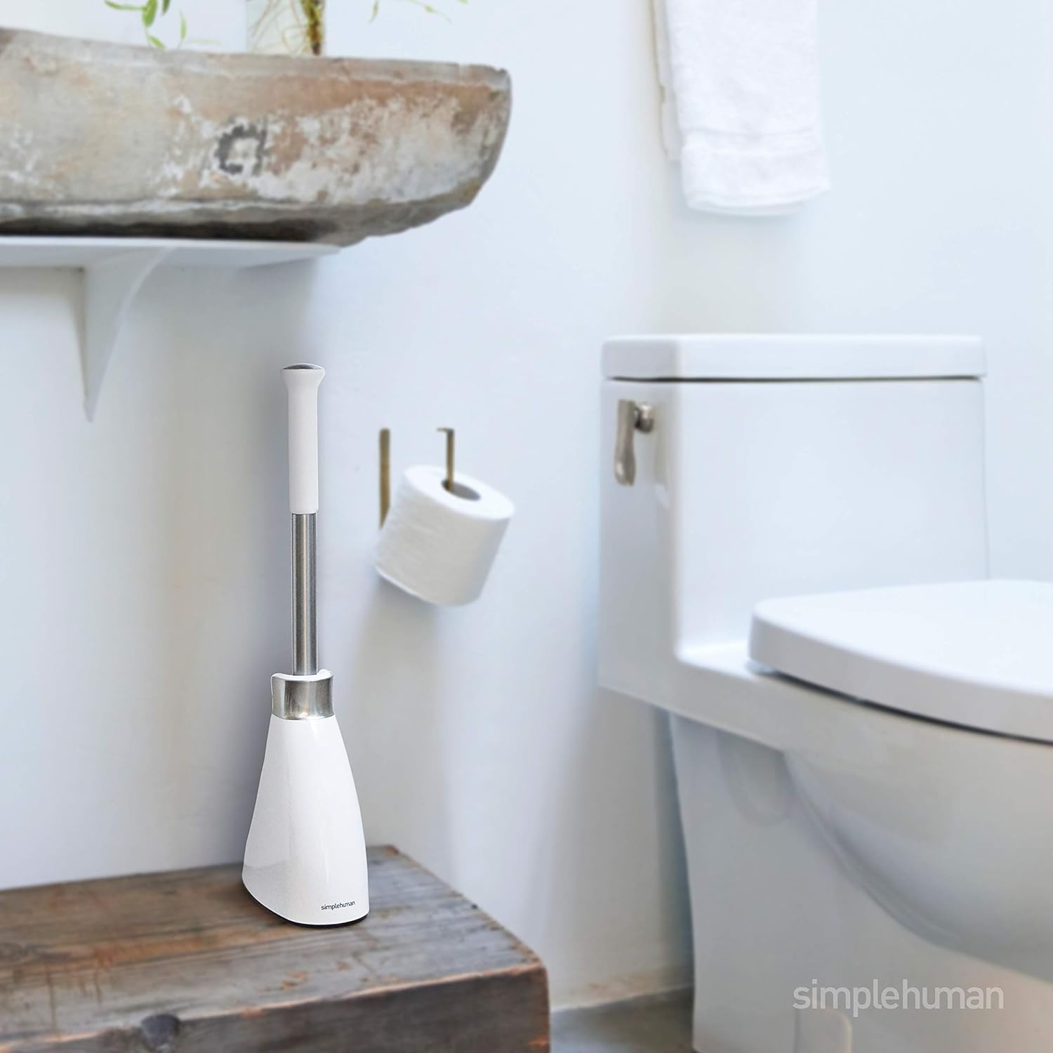image:imagesimplehuman Toilet Brush with Caddy Stainless Steel WhiteWhite